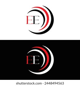 EE logo. E E design. White EE letter. EE, E E letter logo design. Initial letter EE linked circle uppercase monogram logo.