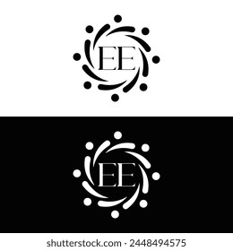 EE logo. E E design. White EE letter. EE, E E letter logo design. Initial letter EE linked circle uppercase monogram logo.