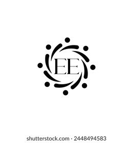 EE logo. E E design. White EE letter. EE, E E letter logo design. Initial letter EE linked circle uppercase monogram logo.