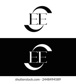 EE logo. E E design. White EE letter. EE, E E letter logo design. Initial letter EE linked circle uppercase monogram logo.