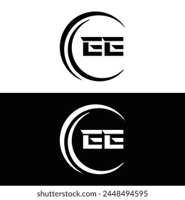 EE logo. E E design. White EE letter. EE, E E letter logo design. Initial letter EE linked circle uppercase monogram logo.