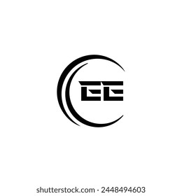 EE logo. E E design. White EE letter. EE, E E letter logo design. Initial letter EE linked circle uppercase monogram logo.