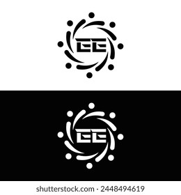 EE logo. E E design. White EE letter. EE, E E letter logo design. Initial letter EE linked circle uppercase monogram logo.