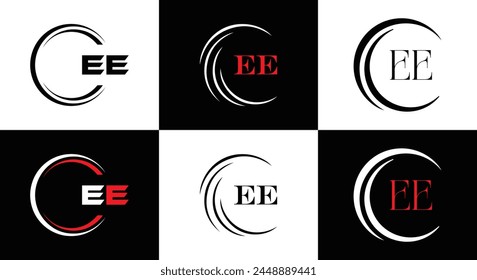 EE logo. E E design. White EE letter. EE, E E letter logo design. Initial letter EE linked circle uppercase monogram logo.