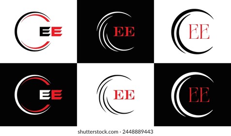 EE logo. E E design. White EE letter. EE, E E letter logo design. Initial letter EE linked circle uppercase monogram logo.