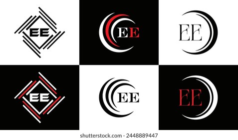 EE logo. E E design. White EE letter. EE, E E letter logo design. Initial letter EE linked circle uppercase monogram logo.