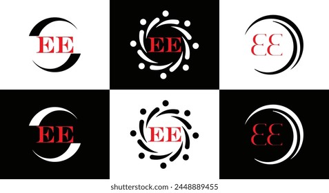 EE logo. E E design. White EE letter. EE, E E letter logo design. Initial letter EE linked circle uppercase monogram logo.