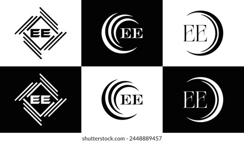 EE logo. E E design. White EE letter. EE, E E letter logo design. Initial letter EE linked circle uppercase monogram logo.