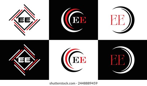 EE logo. E E design. White EE letter. EE, E E letter logo design. Initial letter EE linked circle uppercase monogram logo.