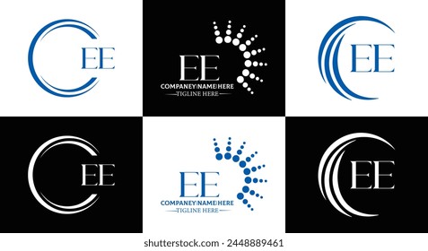 EE logo. E E design. White EE letter. EE, E E letter logo design. Initial letter EE linked circle uppercase monogram logo.