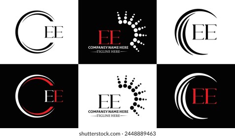 EE logo. E E design. White EE letter. EE, E E letter logo design. Initial letter EE linked circle uppercase monogram logo.