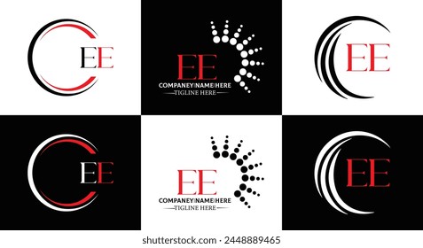 EE logo. E E design. White EE letter. EE, E E letter logo design. Initial letter EE linked circle uppercase monogram logo.