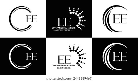 EE logo. E E design. White EE letter. EE, E E letter logo design. Initial letter EE linked circle uppercase monogram logo.