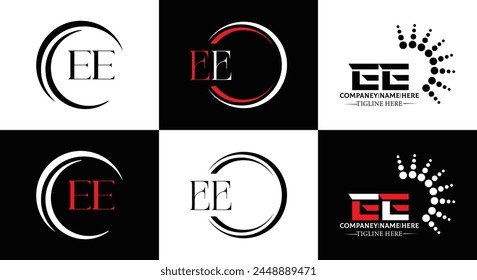 EE logo. E E design. White EE letter. EE, E E letter logo design. Initial letter EE linked circle uppercase monogram logo.