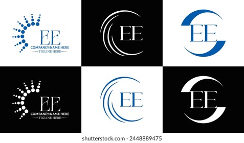 EE logo. E E design. White EE letter. EE, E E letter logo design. Initial letter EE linked circle uppercase monogram logo.