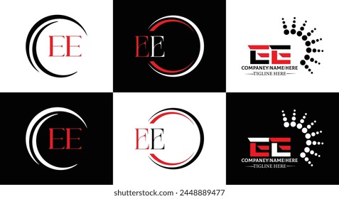 EE logo. E E design. White EE letter. EE, E E letter logo design. Initial letter EE linked circle uppercase monogram logo.