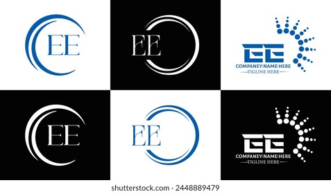 EE logo. E E design. White EE letter. EE, E E letter logo design. Initial letter EE linked circle uppercase monogram logo.