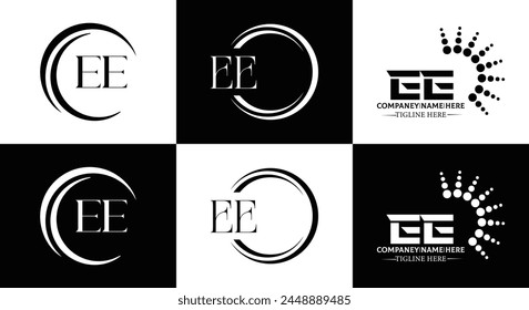 EE logo. E E design. White EE letter. EE, E E letter logo design. Initial letter EE linked circle uppercase monogram logo.