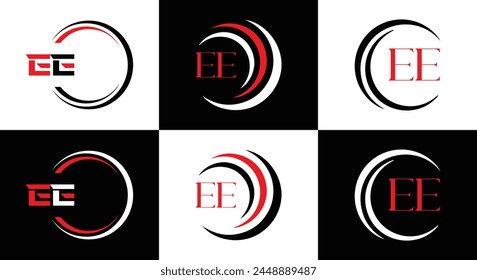 EE logo. E E design. White EE letter. EE, E E letter logo design. Initial letter EE linked circle uppercase monogram logo.