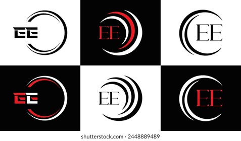 EE logo. E E design. White EE letter. EE, E E letter logo design. Initial letter EE linked circle uppercase monogram logo.