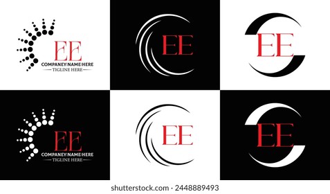 EE logo. E E design. White EE letter. EE, E E letter logo design. Initial letter EE linked circle uppercase monogram logo.