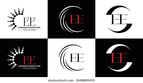 EE logo. E E design. White EE letter. EE, E E letter logo design. Initial letter EE linked circle uppercase monogram logo.