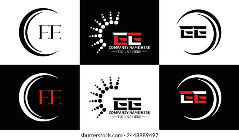 EE logo. E E design. White EE letter. EE, E E letter logo design. Initial letter EE linked circle uppercase monogram logo.