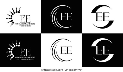 EE logo. E E design. White EE letter. EE, E E letter logo design. Initial letter EE linked circle uppercase monogram logo.