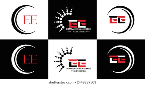 EE logo. E E design. White EE letter. EE, E E letter logo design. Initial letter EE linked circle uppercase monogram logo.