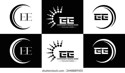 EE logo. E E design. White EE letter. EE, E E letter logo design. Initial letter EE linked circle uppercase monogram logo.