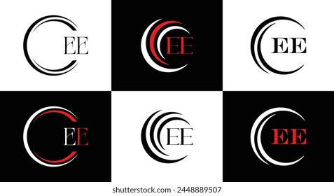 EE logo. E E design. White EE letter. EE, E E letter logo design. Initial letter EE linked circle uppercase monogram logo.