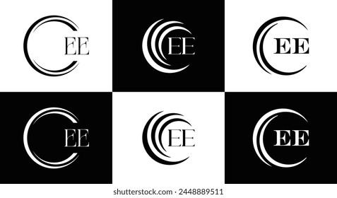 EE logo. E E design. White EE letter. EE, E E letter logo design. Initial letter EE linked circle uppercase monogram logo.