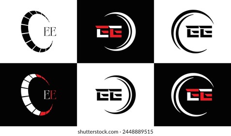 EE logo. E E design. White EE letter. EE, E E letter logo design. Initial letter EE linked circle uppercase monogram logo.