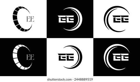 EE logo. E E design. White EE letter. EE, E E letter logo design. Initial letter EE linked circle uppercase monogram logo.