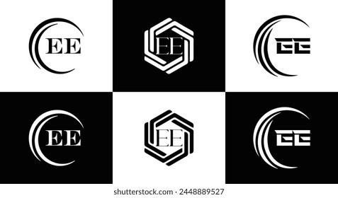 EE logo. E E design. White EE letter. EE, E E letter logo design. Initial letter EE linked circle uppercase monogram logo.