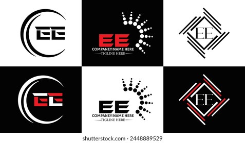 EE logo. E E design. White EE letter. EE, E E letter logo design. Initial letter EE linked circle uppercase monogram logo.