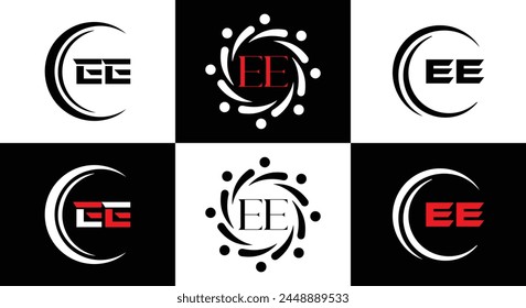 EE logo. E E design. White EE letter. EE, E E letter logo design. Initial letter EE linked circle uppercase monogram logo.