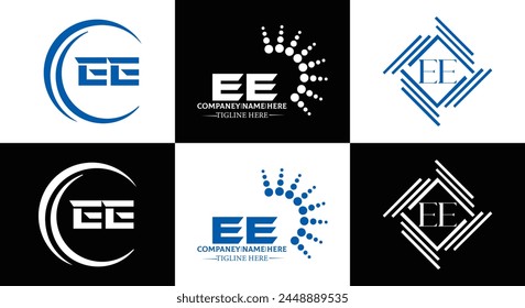 EE logo. E E design. White EE letter. EE, E E letter logo design. Initial letter EE linked circle uppercase monogram logo.