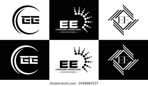 EE logo. E E design. White EE letter. EE, E E letter logo design. Initial letter EE linked circle uppercase monogram logo.