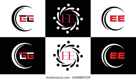 EE logo. E E design. White EE letter. EE, E E letter logo design. Initial letter EE linked circle uppercase monogram logo.