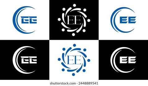 EE logo. E E design. White EE letter. EE, E E letter logo design. Initial letter EE linked circle uppercase monogram logo.