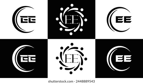 EE logo. E E design. White EE letter. EE, E E letter logo design. Initial letter EE linked circle uppercase monogram logo.