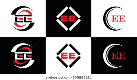 EE logo. E E design. White EE letter. EE, E E letter logo design. Initial letter EE linked circle uppercase monogram logo.