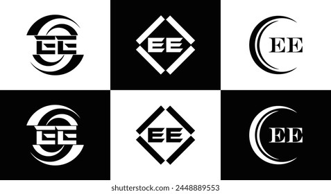 EE logo. E E design. White EE letter. EE, E E letter logo design. Initial letter EE linked circle uppercase monogram logo.