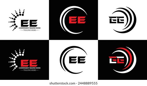 EE logo. E E design. White EE letter. EE, E E letter logo design. Initial letter EE linked circle uppercase monogram logo.