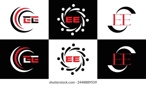 EE logo. E E design. White EE letter. EE, E E letter logo design. Initial letter EE linked circle uppercase monogram logo.