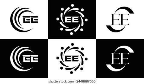 EE logo. E E design. White EE letter. EE, E E letter logo design. Initial letter EE linked circle uppercase monogram logo.