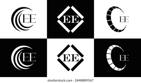 EE logo. E E design. White EE letter. EE, E E letter logo design. Initial letter EE linked circle uppercase monogram logo.