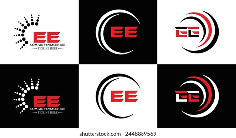 EE logo. E E design. White EE letter. EE, E E letter logo design. Initial letter EE linked circle uppercase monogram logo.