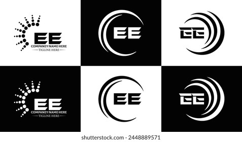 EE logo. E E design. White EE letter. EE, E E letter logo design. Initial letter EE linked circle uppercase monogram logo.